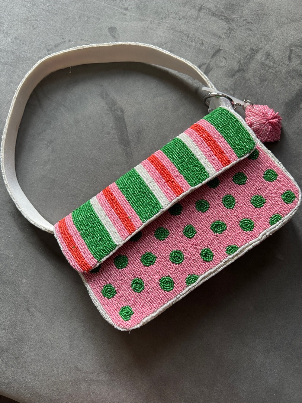 Beaded Pink & Green Polka Dot Shoulder Bag